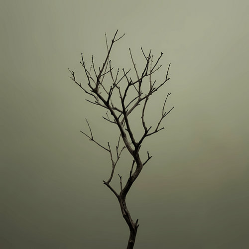 Zen-olijftak: vectorillustratie in antracietgrijs, lichtgrijs en aardetinten