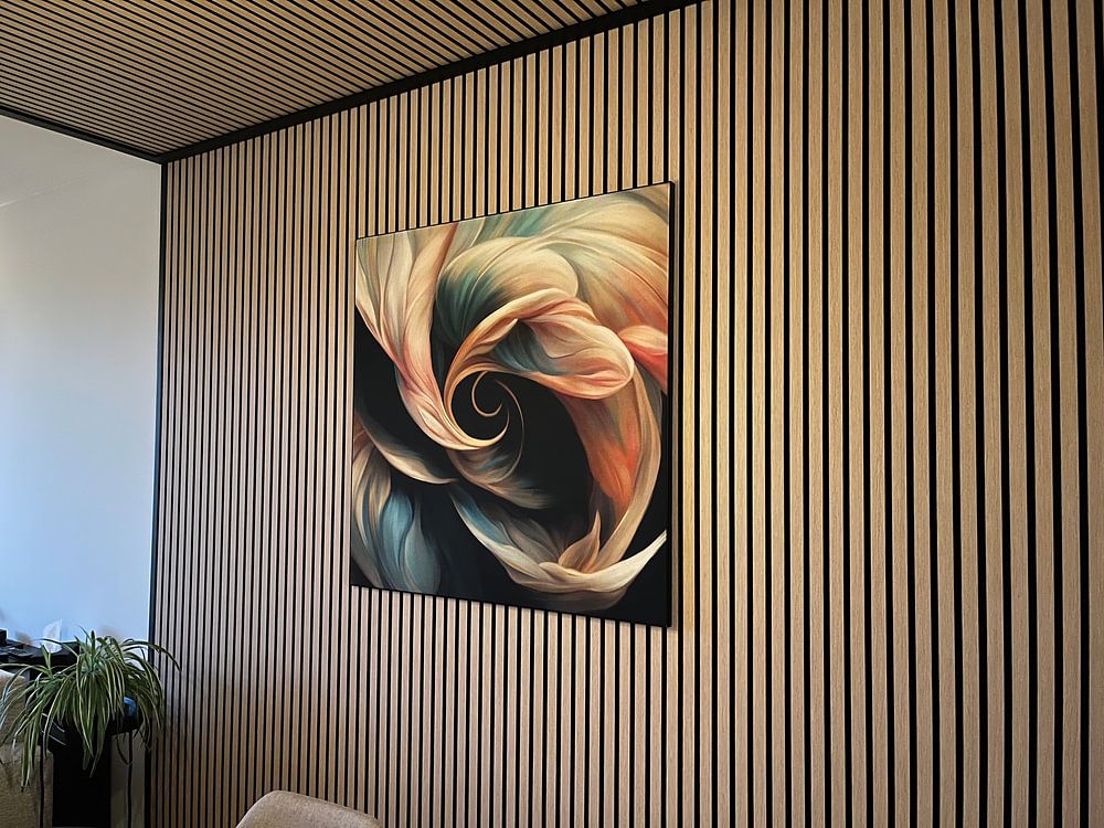"Dansen met kleur", abstract botanisch schilderij, van Studio Allee