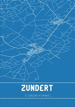 Blauwdruk | Landkaart | Zundert (Noord-Brabant) van MijnStadsPoster