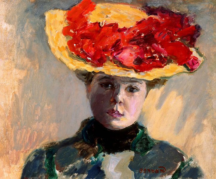 Meisje met strohoed (Femme au chapeau rouge), Pierre Bonnard van Meesterlijcke Meesters