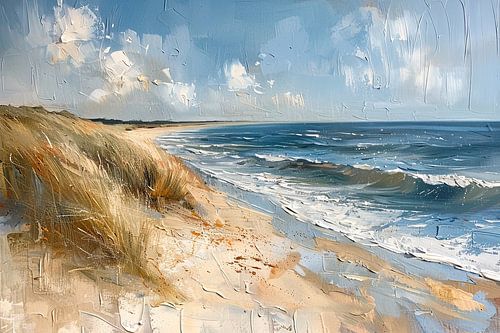 Peinture moderne Paysage avec côte au bord de la mer.