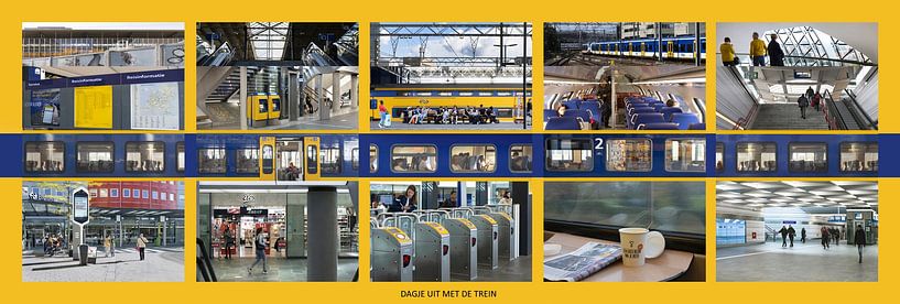 Collage von Tag mit der NS von Bahnhof zu Bahnhof Züge in den Niederlanden von Marianne van der Zee
