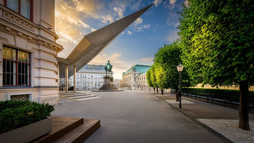 Albertina Museum in Vienna with the monument of Archduke Albrecht by Rene Siebring