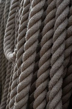 Ship ropes on board in close-up