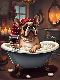 Niedliche französische Bulldogge beim Baden von haroulita