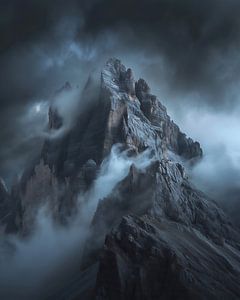 Dramatische Wolken umhüllen Berg
