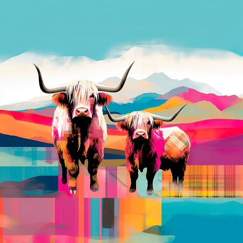 Média mixte Vaches des Highlands sur Harry Hadders Design