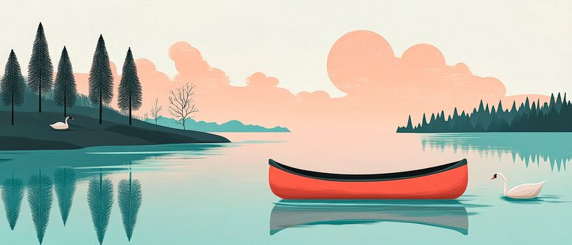 Rowing boat in a calm lake - pastel colours by Poster Art Shop