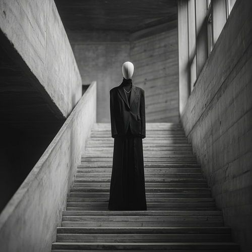 Mysterieuze gezichtloze vrouw op een trap modern