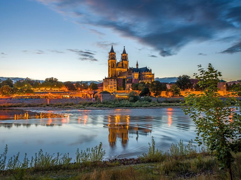 Elbe und Magdeburger Dom nach dem Sonnenuntergang von t.ART