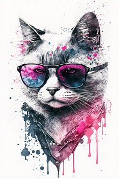 Trendy kat met roze zonnebril van Poster Art Shop