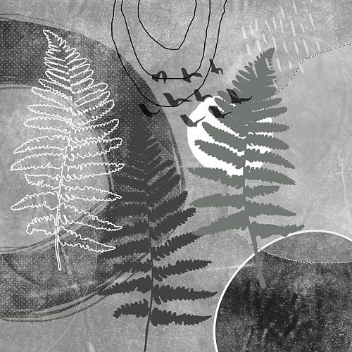 Abstract modern botanical art. Fern leaves and organic shapes. by Dina Dankers