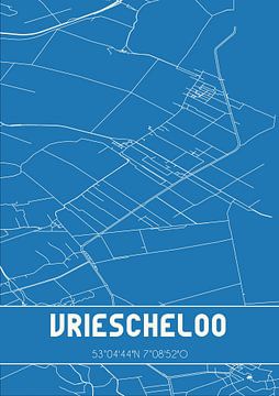 Blauwdruk | Landkaart | Vriescheloo (Groningen) van MijnStadsPoster