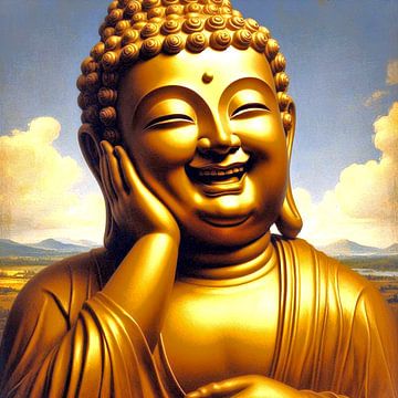 Vrolijk lachende Gouden Boeddha. van Ineke de Rijk