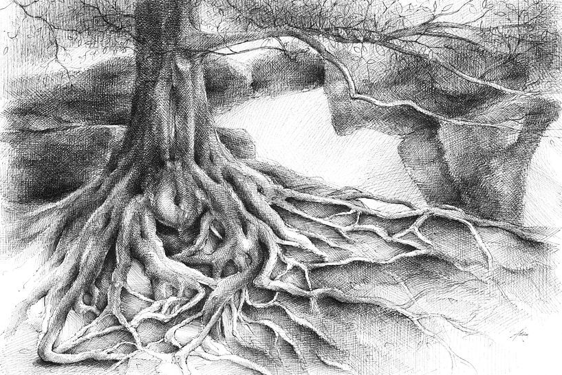 Root and rock gate made of sandstone by Adriana Müller