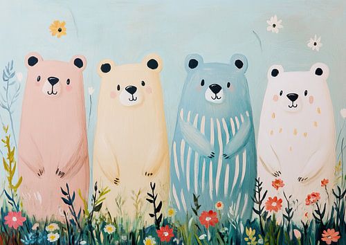 Bears in Summer Garden by Eye catching paintings