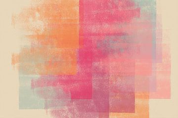 Abstracte wabi-sabi in pastelgeel, roze, beige, lichtblauw I van Dina Dankers