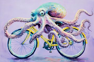 Octopus op fiets kunstwerk van Poster Art Shop