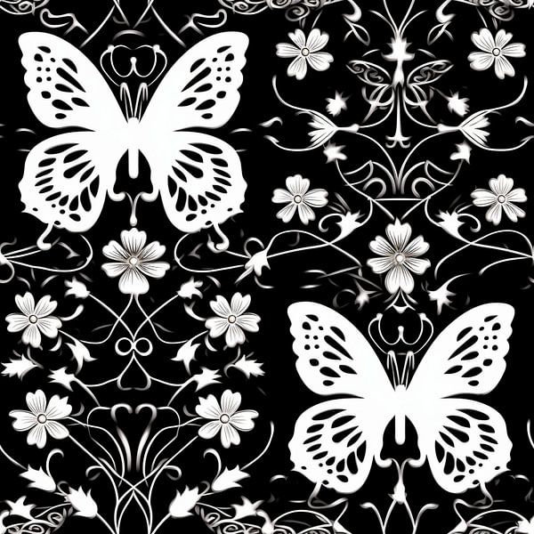Kant zwart wit vlinders bloemen ornament elegant van gm_designs