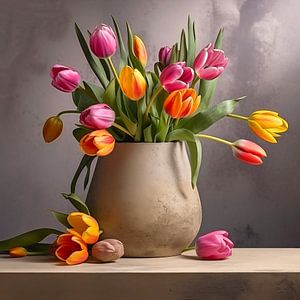 Tulpen in een vaas van Koffie Zwart