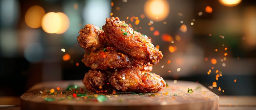 Gros plan sur les ailes de poulet croustillantes par Poster Art Shop