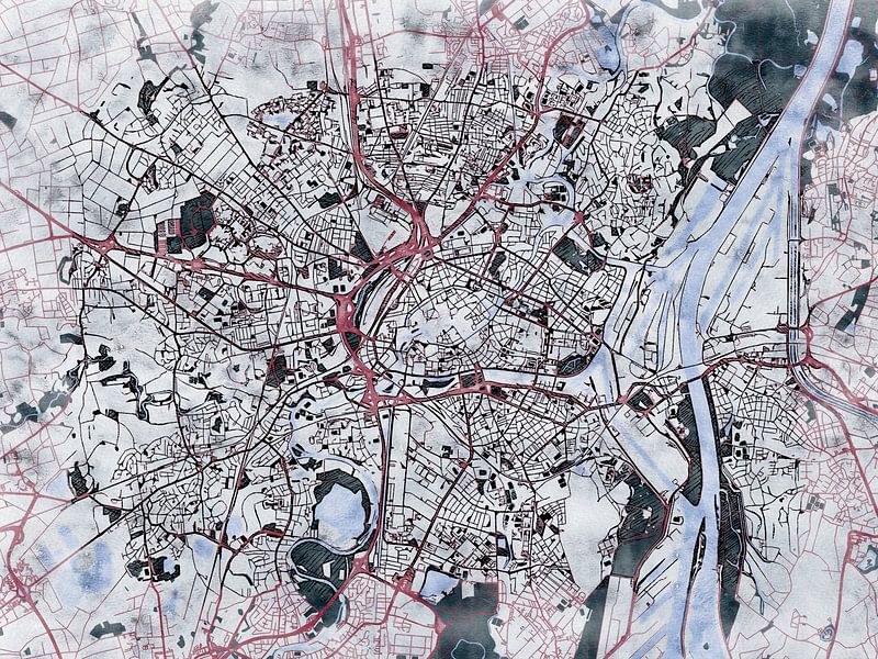 Map of Strasbourg with the style 'White Winter' by Maporia