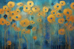 Gelbe Blumen in blauem Licht