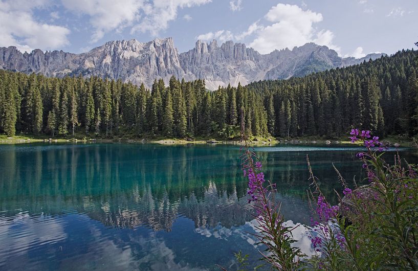 Lake Carezza with Latemar by Rudolf Brandstätter