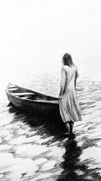 Vrouw verlaat de boot en gaat het water in van Frank Heinz