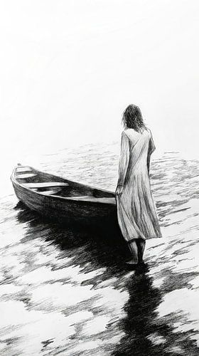 Vrouw verlaat de boot en gaat het water in