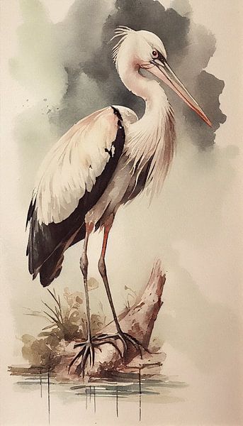 Vintage heron by the water by But First Framing
