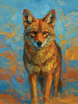Powerful Golden Jackal Fog Palette Knife Impasto Portrait by Ramy Salah Hefny