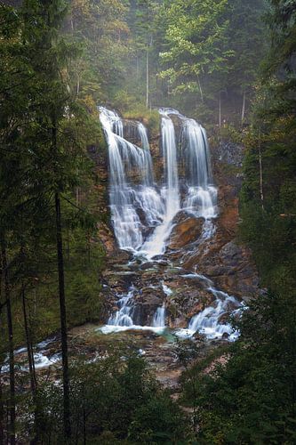 Hidden view of the Weißbach waterfalls in Berchtesgaden