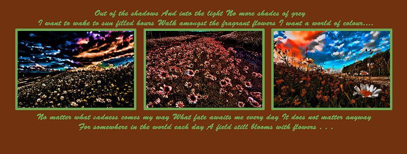 drieluik&quot;  sadness and a field of flowers&quot; by foto-fantasie foto-fantasie