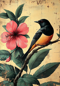 ein Vogel und ein Hibiskus
