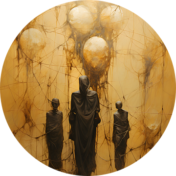 Moderne kunst surrealisme mensen zwart beige goud gebonden geest