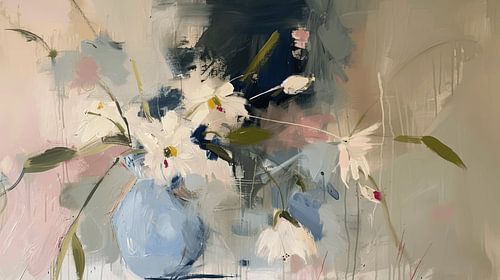 Abstract stilleven met bloemen in pastelkleuren, Japandi stijl