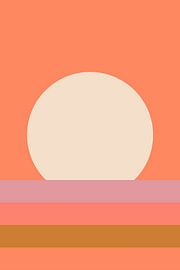Minimalist landscape with sun and sea in coral and lilac by Dina Dankers