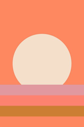 Minimalist landscape with sun and sea in coral and lilac by Dina Dankers