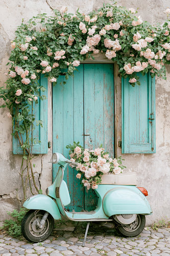 A rose-themed walk past the Turquoise Door