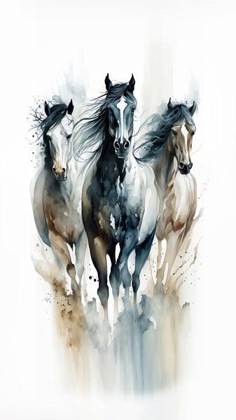 Chevaux en fuite Aquarelle par Preet Lambon