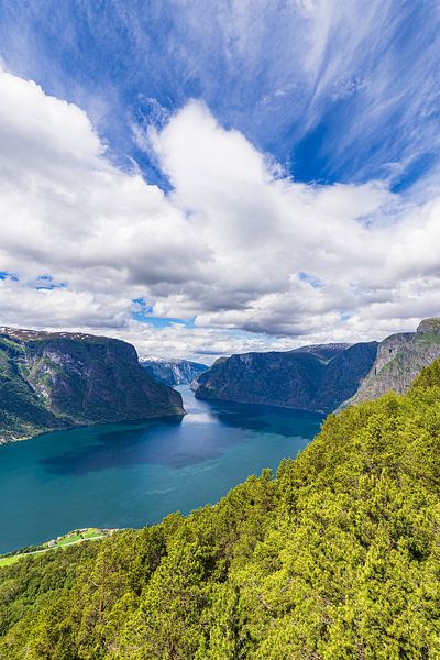 Vue du Stegastein sur l'Aurlandsfjord en Norvège par Rico Ködder