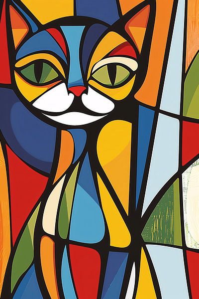 Colourful geometric cat illustration artwork by Art & Soul Creations
