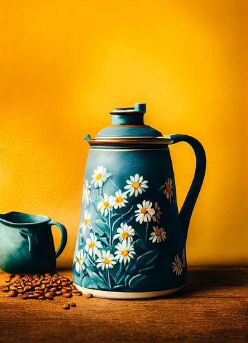 Still life with coffee pot and coffee beans
