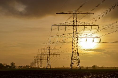 High voltage pylons near Loppersum, Groningen, the Netherlands