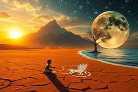 Droomlandschap met Kind en Maan van Kleurenrijk