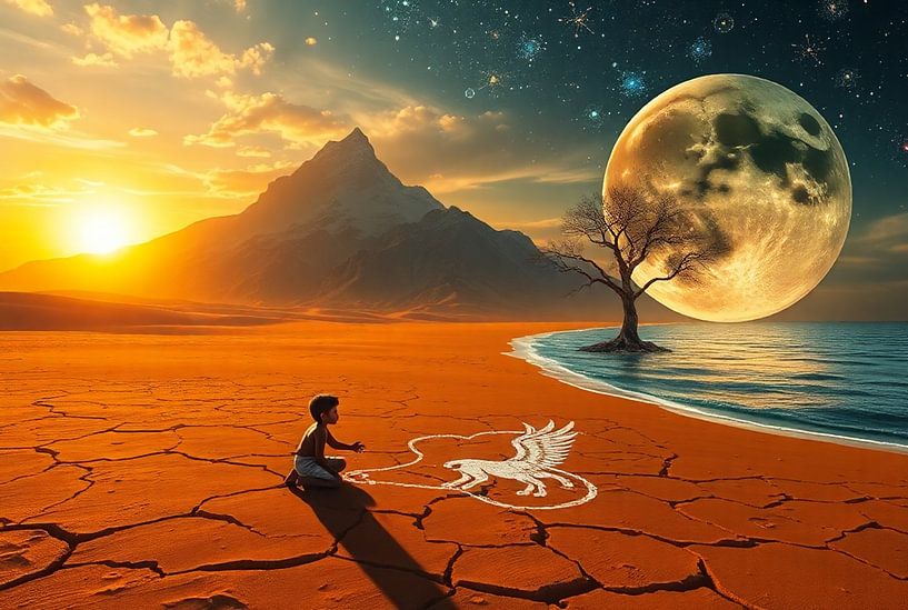 Dreamscape with Child and Moon by Kleurenrijk