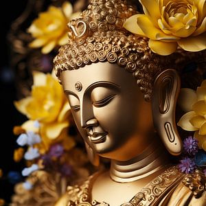 Goldener Buddha mit Blumen von The Xclusive Art