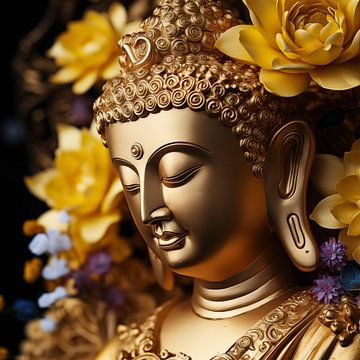 Gouden buddha(boeddha) met bloemen van The Xclusive Art