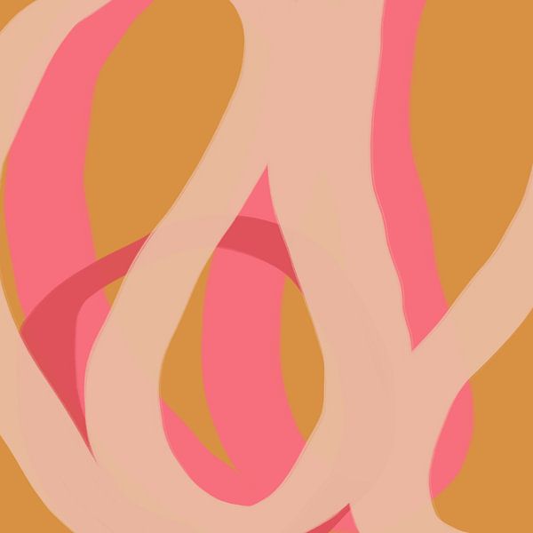 Colorful and playful modern abstract lines in neon pink, red, golden yellow by Dina Dankers